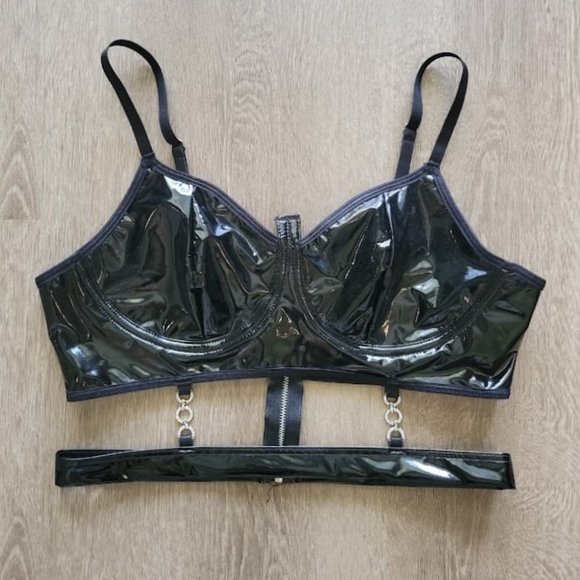Dolls Kill Tops - *SOLD* Black PU Bustier Top w/ Rhinestone Detail - NWOT